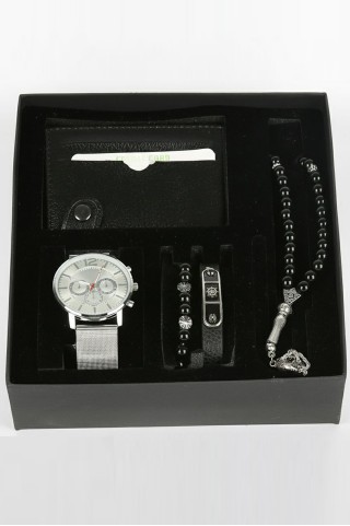 Erkek Kol Saati Tesbih Bileklik Cüzdan Kutulu 5’li Hediye Seti