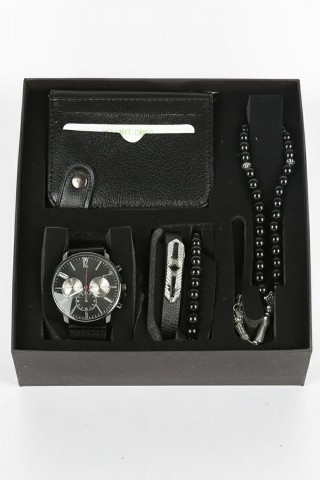 Erkek Kol Saati Tesbih Bileklik Cüzdan Kutulu 5’li Hediye Seti
