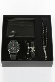 Erkek Kol Saati Tesbih Bileklik Cüzdan Kutulu 5’li Hediye Seti