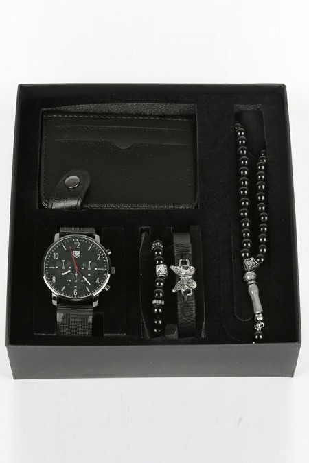 Erkek Kol Saati Tesbih Bileklik Cüzdan Kutulu 5’li Hediye Seti