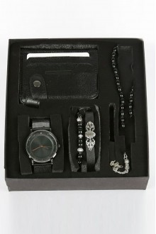 Erkek Kol Saati Tesbih Bileklik Cüzdan Kutulu 5’li Hediye Seti