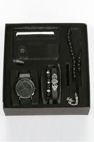 Erkek Kol Saati Tesbih Bileklik Cüzdan Kutulu 5’li Hediye Seti