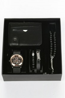 Erkek Kol Saati Tesbih Bileklik Cüzdan Kutulu 5’li Hediye Seti
