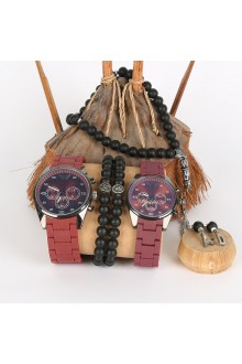 5li Set Bileklik Ve Tesbihli Bordo Silikon Kordon Saat Kombini