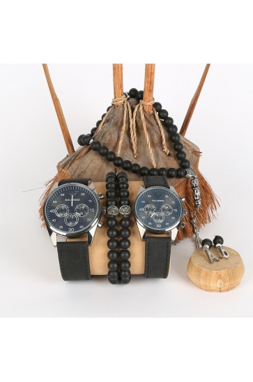 5li Set Bileklik Ve Tesbihli Siyah Saat Kombini