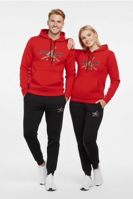 Jorner Baskılı Kırmızı Takım Eşofman Sevgili Kombini 