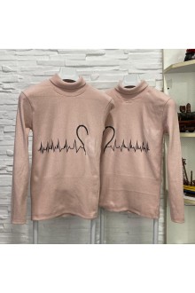 Kalp Atışı Baskılı Pudra Boğazlı Triko Sevgili Kombini