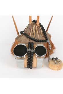 5li Set Bileklik Ve Tesbihli Dijital Mıknatıslı Hasır Kordon Gri Sevgili Saatleri