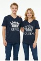 King Queen Taç Baskılı V Yaka Pamuklu Sevgili Kombini Tişört