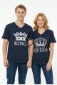 King Queen Taç Baskılı V Yaka Pamuklu Sevgili Kombini Tişört