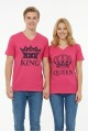 King Queen Taç Baskılı V Yaka Pamuklu Sevgili Kombini Tişört