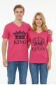 King Queen Taç Baskılı V Yaka Pamuklu Sevgili Kombini Tişört