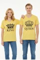 King Queen Taç Baskılı V Yaka Pamuklu Sevgili Kombini Tişört