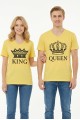 King Queen Taç Baskılı V Yaka Pamuklu Sevgili Kombini Tişört