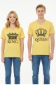 King Queen Taç Baskılı V Yaka Pamuklu Sevgili Kombini Tişört