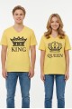 King Queen Taç Baskılı V Yaka Pamuklu Sevgili Kombini Tişört