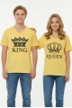 King Queen Taç Baskılı V Yaka Pamuklu Sevgili Kombini Tişört