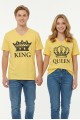King Queen Taç Baskılı V Yaka Pamuklu Sevgili Kombini Tişört