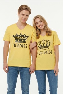 King Queen Taç Baskılı V Yaka Pamuklu Sevgili Kombini Tişört