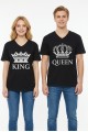 King Queen Taç Baskılı V Yaka Pamuklu Sevgili Kombini Tişört