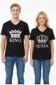 King Queen Taç Baskılı V Yaka Pamuklu Sevgili Kombini Tişört