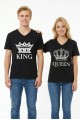 King Queen Taç Baskılı V Yaka Pamuklu Sevgili Kombini Tişört