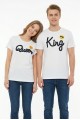 King Queen Baskılı Emoji Detaylı Pamuklu Sevgili Kombini Tişört