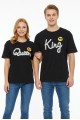 King Queen Baskılı Emoji Detaylı Pamuklu Sevgili Kombini Tişört
