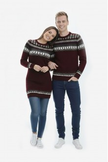 Desenli Bordo Tesettür Kazak Sevgili Kombini 