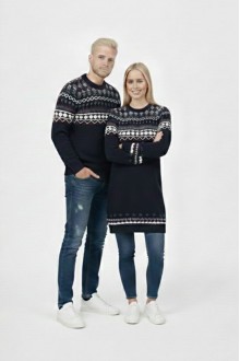 Desenli Lacivert Tesettür Kazak Sevgili Kombini 