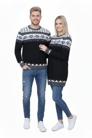 Desenli Siyah Tunik Ve Triko Sevgili Kombini