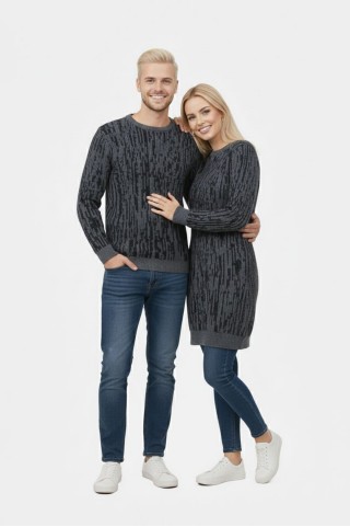 Çizgi Desenli Füme Tesettür Kazak Sevgili Kombini