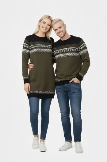 Desenli Haki Tunik Ve Triko Sevgili Kombini