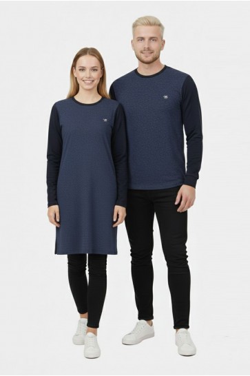 Desenli Lacivert Tunik Ve Triko Sevgili Kombini