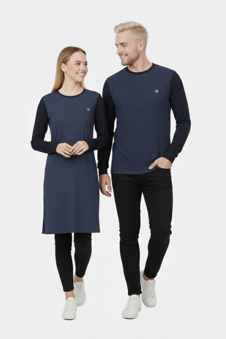 Desenli Lacivert Tunik Ve Triko Sevgili Kombini