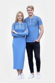 Desenli Mavi Tunik & Tişört Sevgili Kombini