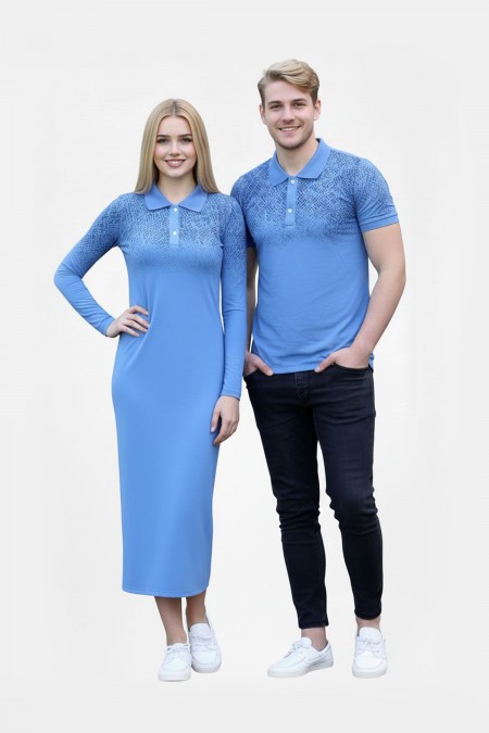 Desenli Mavi Tunik & Tişört Sevgili Kombini