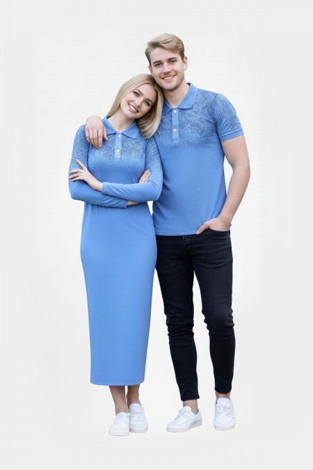 Desenli Mavi Tunik & Tişört Sevgili Kombini