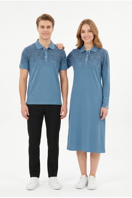 Desenli Mavi Tunik & Tişört Sevgili Kombini