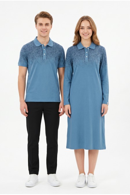 Desenli Mavi Tunik & Tişört Sevgili Kombini