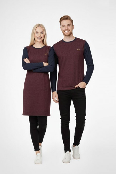 Desenli Lacivert Tunik Ve Triko Sevgili Kombini