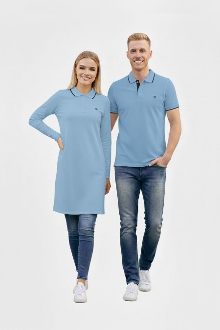 Düz Mavi Tunik Ve Tişört Sevgili Kombini