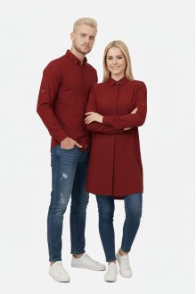 Düz Bordo Tunik Ve Gömlek Sevgili Kombini