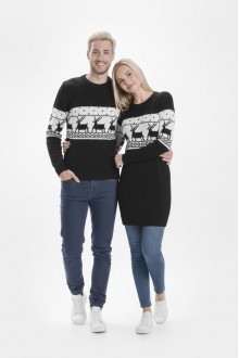 Geyik Desenli Siyah Tesettür Kazak  Sevgili Kombini 