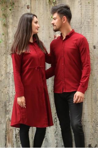 Armürlü Bengalin Düz Likralı Bordo Tesettür Gömlek Sevgili Kombini