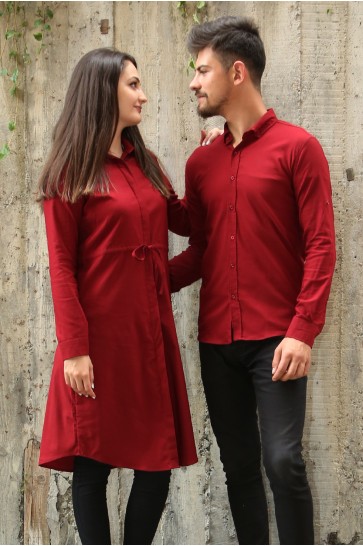 Armürlü Bengalin Düz Likralı Bordo Tesettür Gömlek Sevgili Kombini