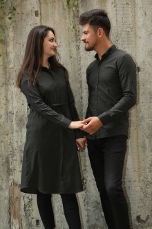 Armürlü Bengalin Düz Likralı Haki Tesettür Gömlek Sevgili Kombini