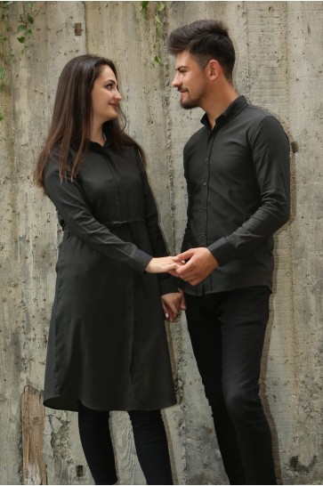 Armürlü Bengalin Düz Likralı Haki Tesettür Gömlek Sevgili Kombini