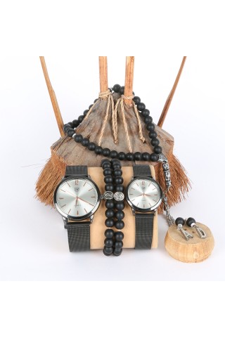 5li Set Bileklik Ve Tesbihli Gri Sevgili Saatleri