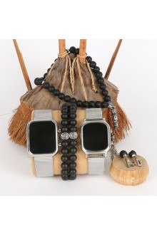 5li Set Bileklik Ve Tesbihli Hasır Gri Kordon Saat Kombini